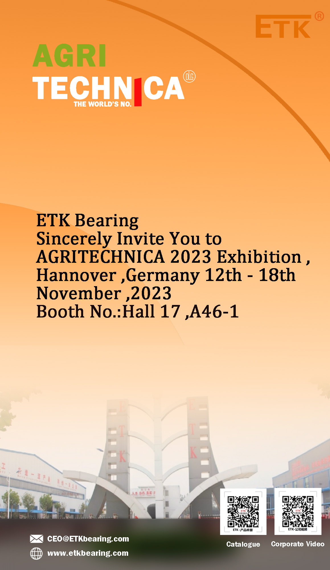 ETK bearings look forward to meeting global users at the German AGRITECHNICA 2023 Exhibition, Booth No.:Hall 17,A46-1