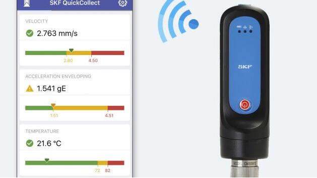 Bluetooth enabled handheld sensor captures velocity, acceleration enveloping and temperature measurements