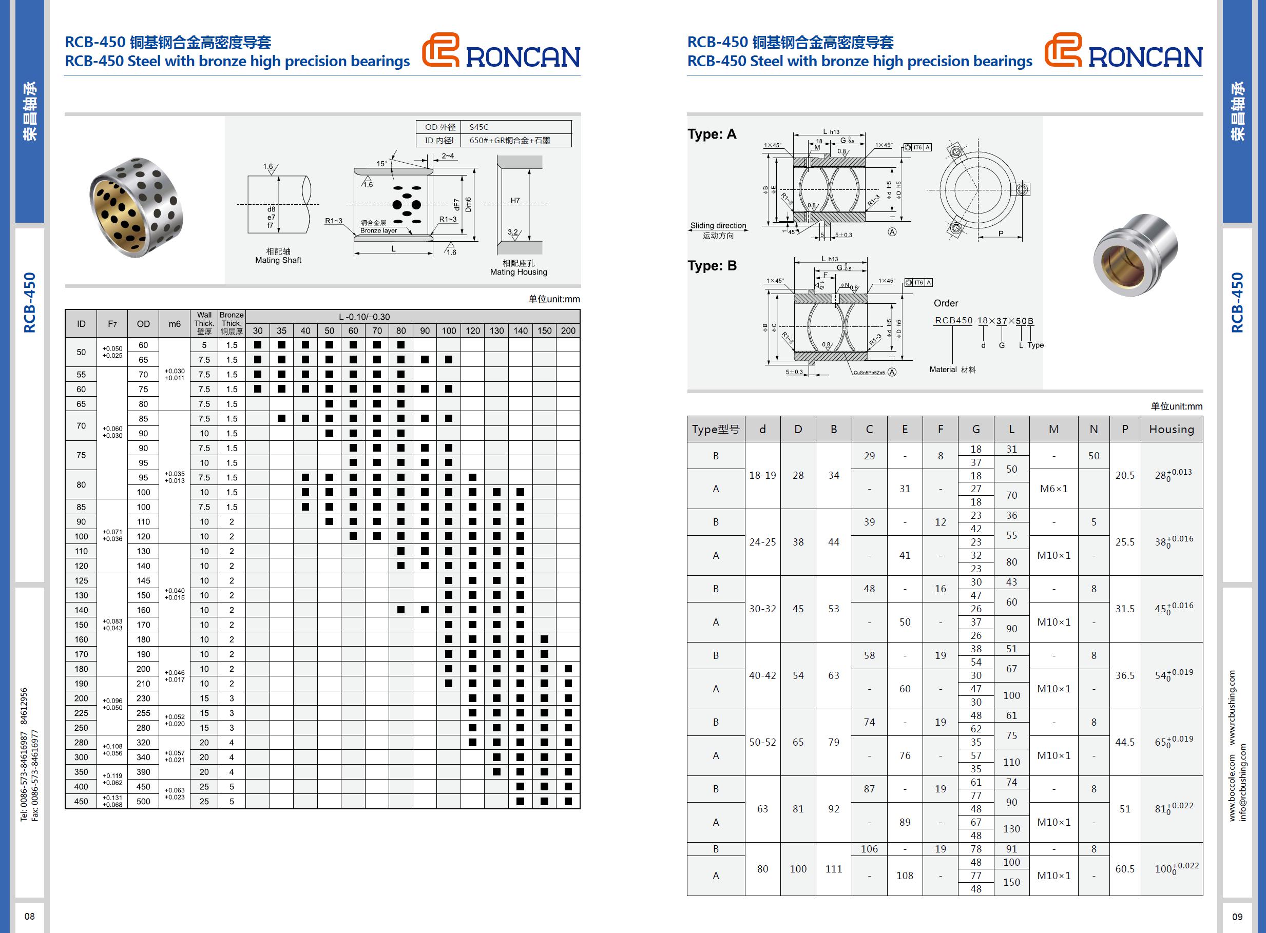 RCB-450 Steel with bronze high precision bearings