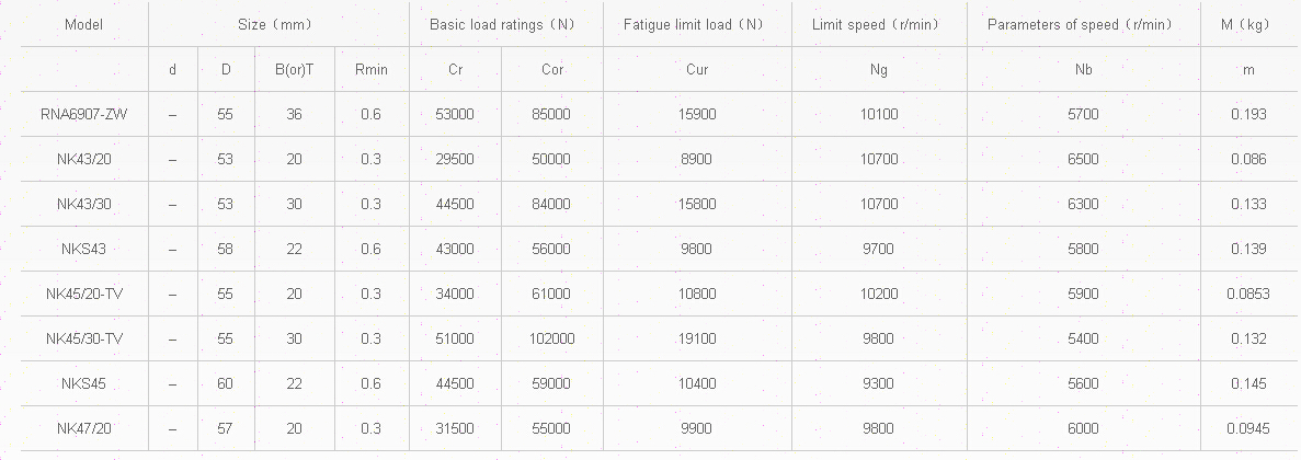 RNA6907-ZW	 | 
NK43/20	 | 
NK43/30	 | 
NKS43	 | 
NK45/20-TV	 | 
NK45/30-TV	 | 
NKS45	 | 
NK47/20	 | 